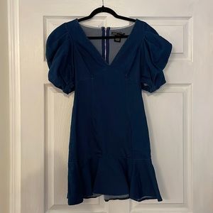 Soft Denim Fitted Balloon Sleeve Mini Dress